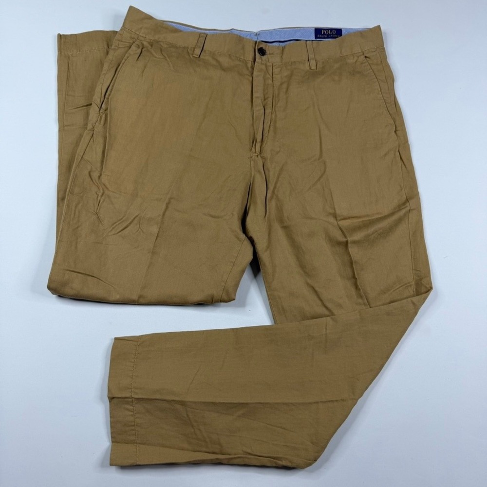Polo Ralph Lauren Chino Pants Mens 36x30 Tan Khaki Linen Blend Straight